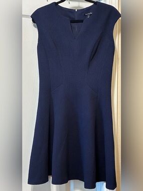 Suite 7 Navy Blue Sleeveless Notched V Neck Pleated A-Line Mini Dress Size 8